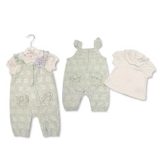 BIS-2120-6243: Baby Girls Cotton Top & Jacquard Dungaree Outfit (NB-9 Months)